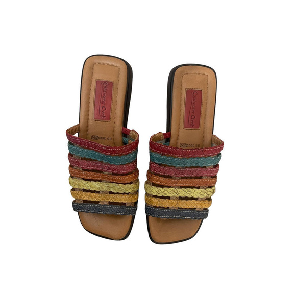 Coldwater Creek Women's Leather Sandals Slides Size‎ 7M Square Toe Multicolor - Picture 3 of 11